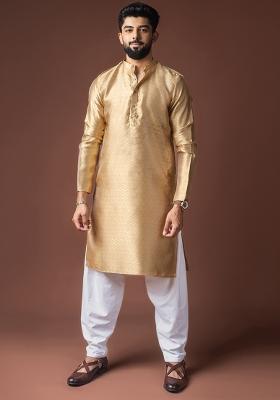 Golden Weaved Jacquard Kurta For Men