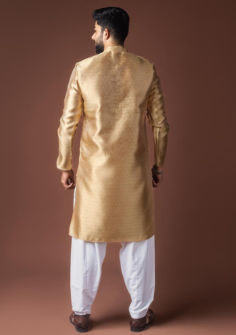 Golden Weaved Jacquard Kurta For Men