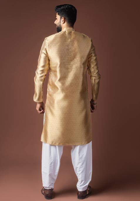 Golden Weaved Jacquard Kurta For Men