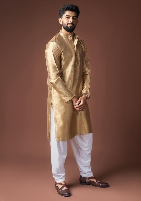Golden Weaved Jacquard Kurta For Men