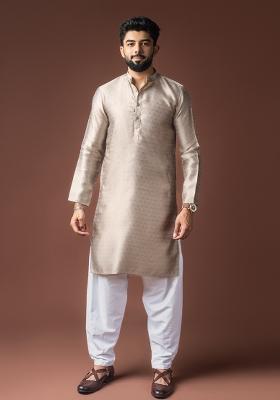 Silver Weaved Jacquard Kurta For Men