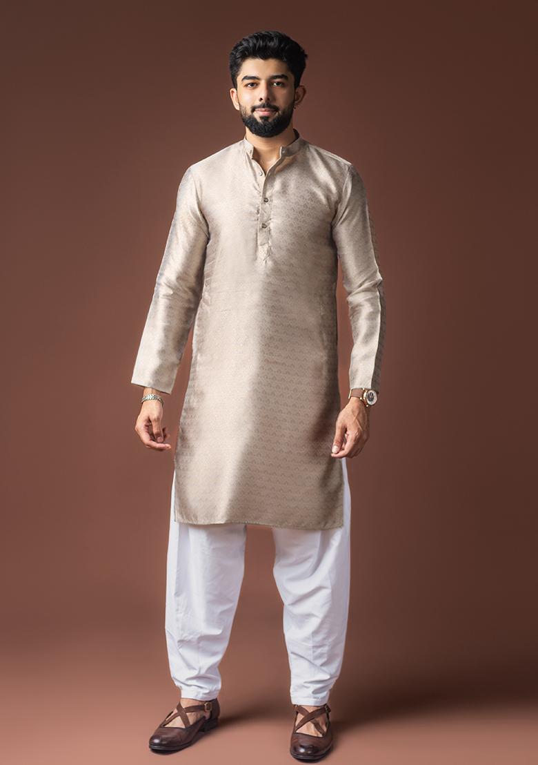 Silver Weaved Jacquard Kurta For Men