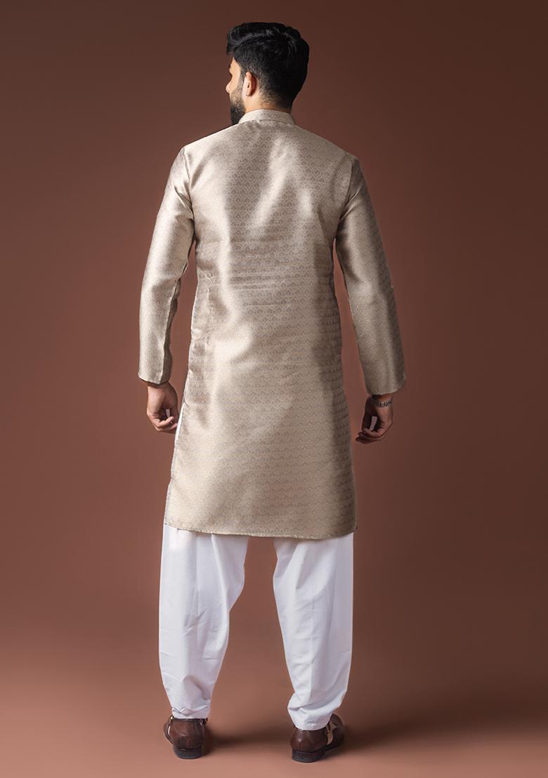 Silver Weaved Jacquard Kurta For Men