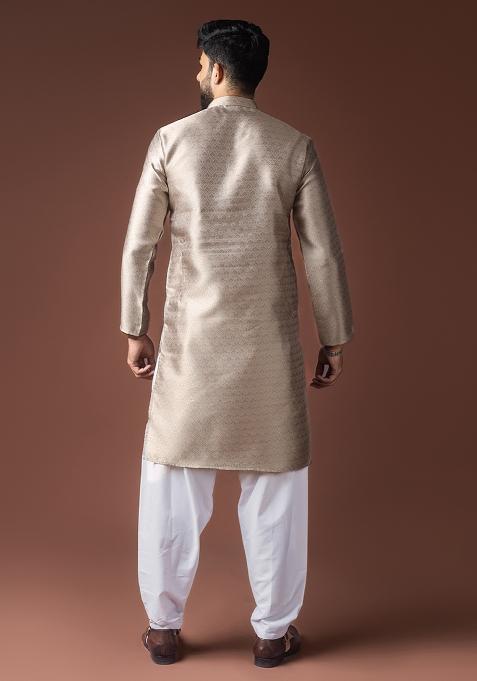 Silver Weaved Jacquard Kurta For Men