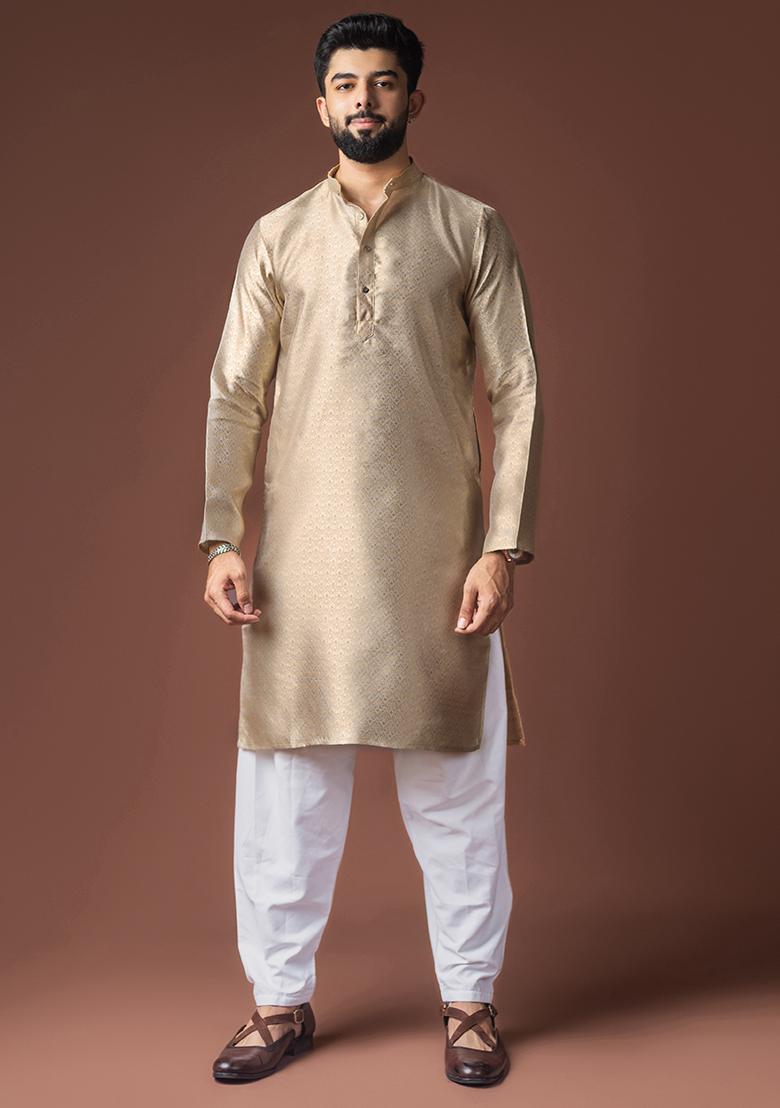 Dessert Weaved Jacquard Kurta For Men - Indya