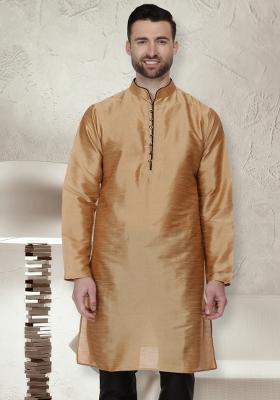 Golden Embroidery Sequins Work Dupion Silk Blend Kurta For Men