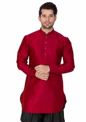 Maroon Embroidery Sequins Work Dupion Silk Blend Kurta For Men
