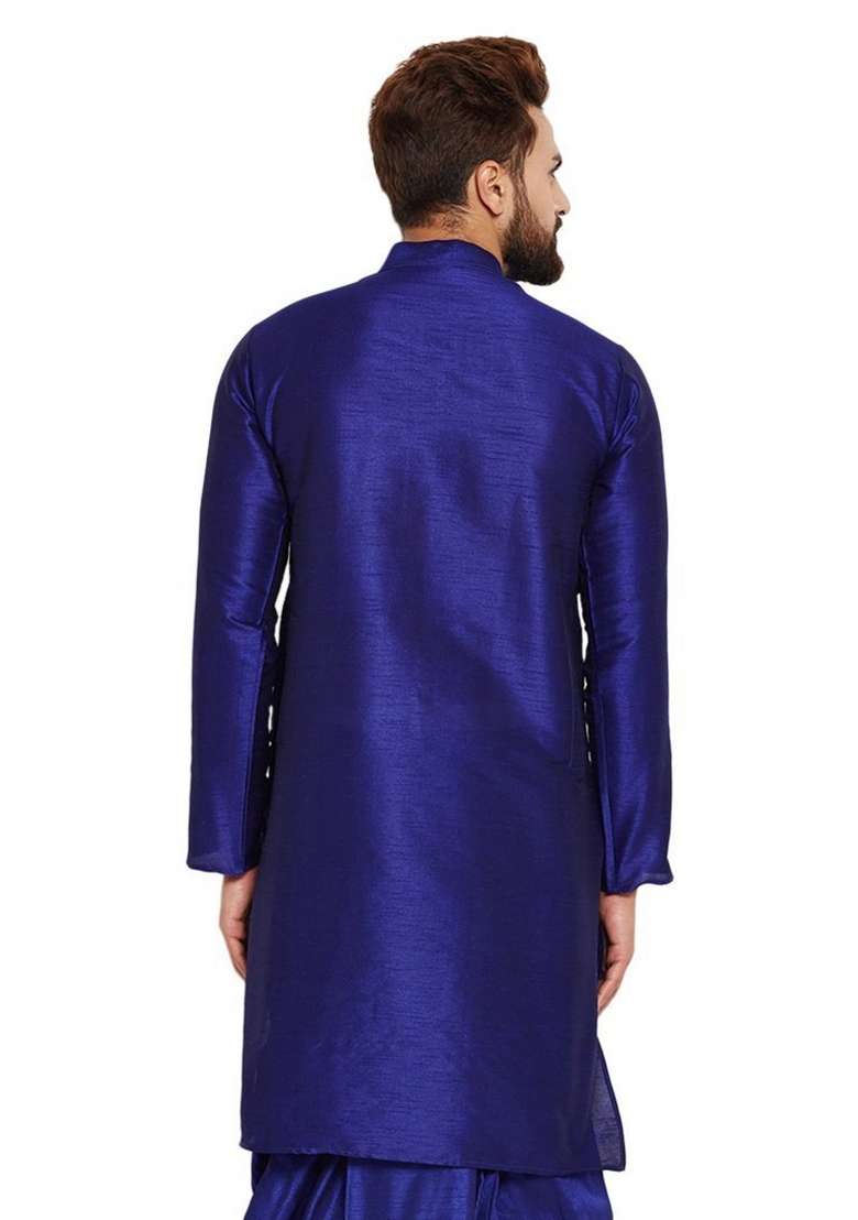 Royal Blue Embroidery Sequins Work Dupion Silk Blend Kurta For Men - Indya