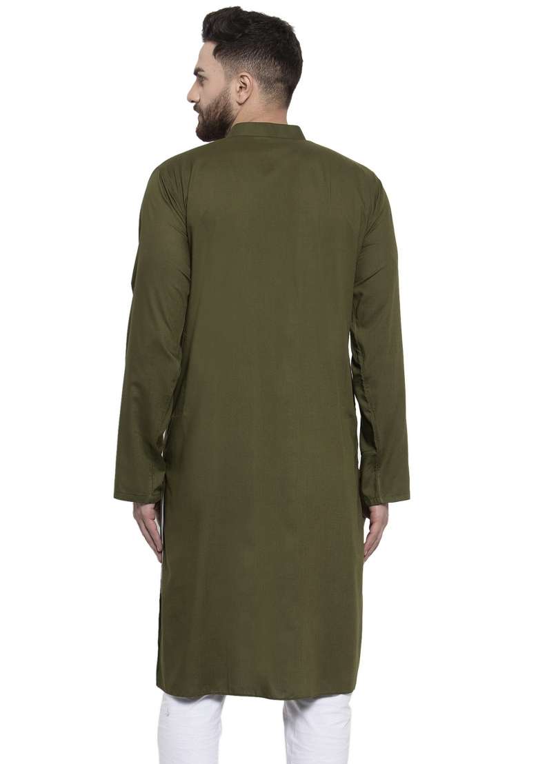 Green Embroidery Sequins Work Dupion Silk Blend Kurta For Men - Indya