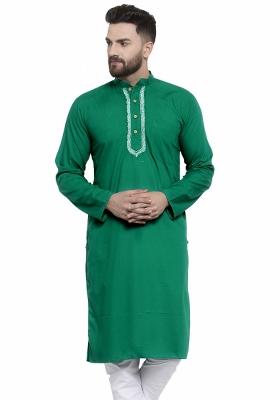 Green Embroidery Sequins Work Dupion Silk Blend Kurta For Men