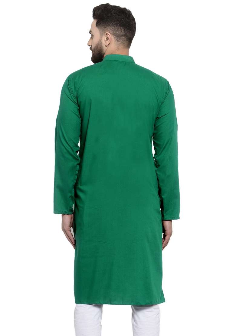 Green Embroidery Sequins Work Dupion Silk Blend Kurta For Men - Indya