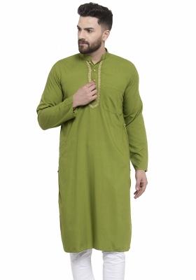 Green Embroidery Sequins Work Dupion Silk Blend Kurta For Men
