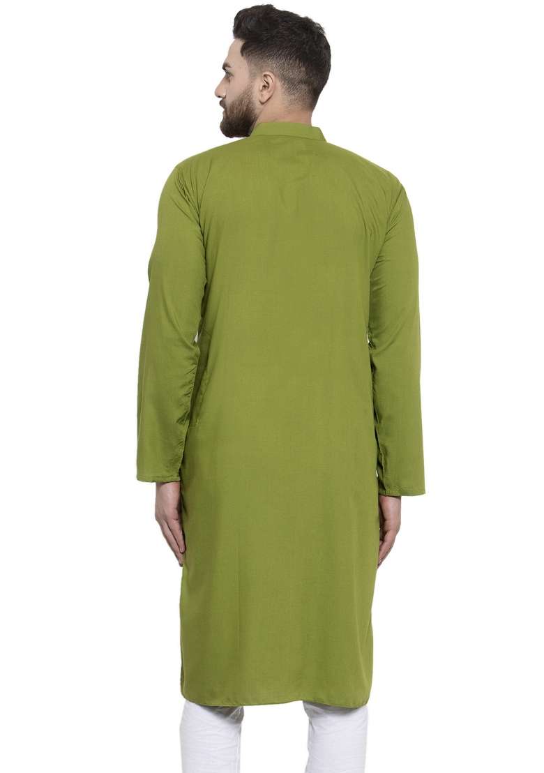 Green Embroidery Sequins Work Dupion Silk Blend Kurta For Men - Indya