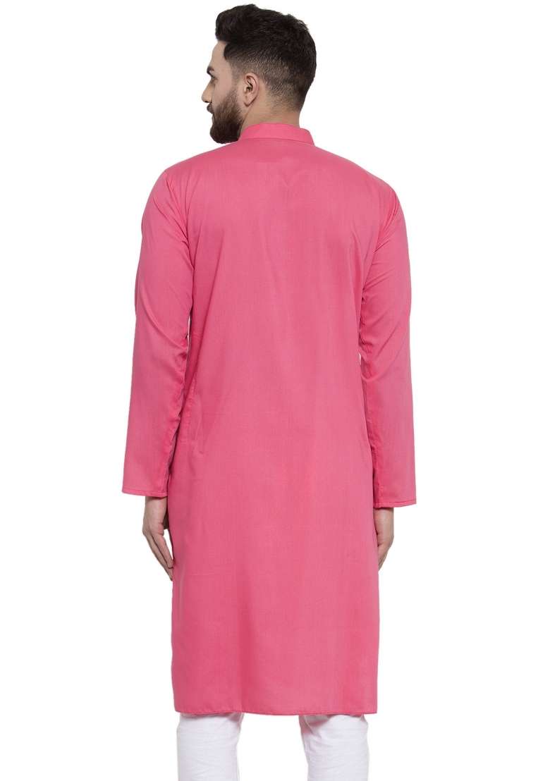 Pink Embroidery Sequins Work Dupion Silk Blend Kurta For Men - Indya