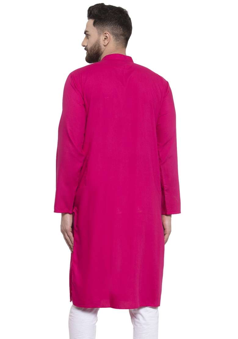 Dark Pink Embroidery Sequins Work Dupion Silk Blend Kurta For Men - Indya