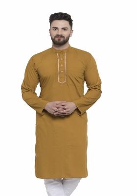 Yellow Embroidery Sequins Work Dupion Silk Blend Kurta For Men
