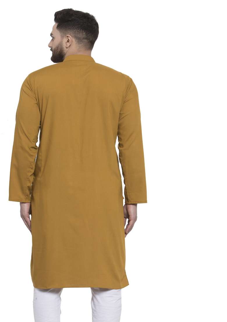 Yellow Embroidery Sequins Work Dupion Silk Blend Kurta For Men - Indya