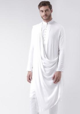 White Embroidery Sequins Work Dupion Silk Blend Kurta For Men