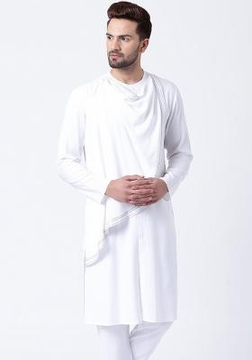 White Embroidery Sequins Work Dupion Silk Blend Kurta For Men