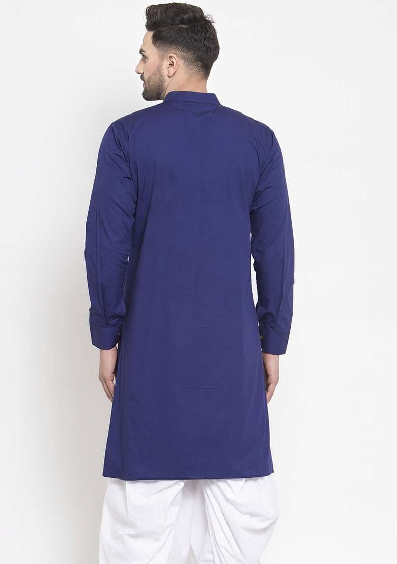 Royal Blue Embroidery Sequins Work Dupion Silk Blend Kurta For Men - Indya