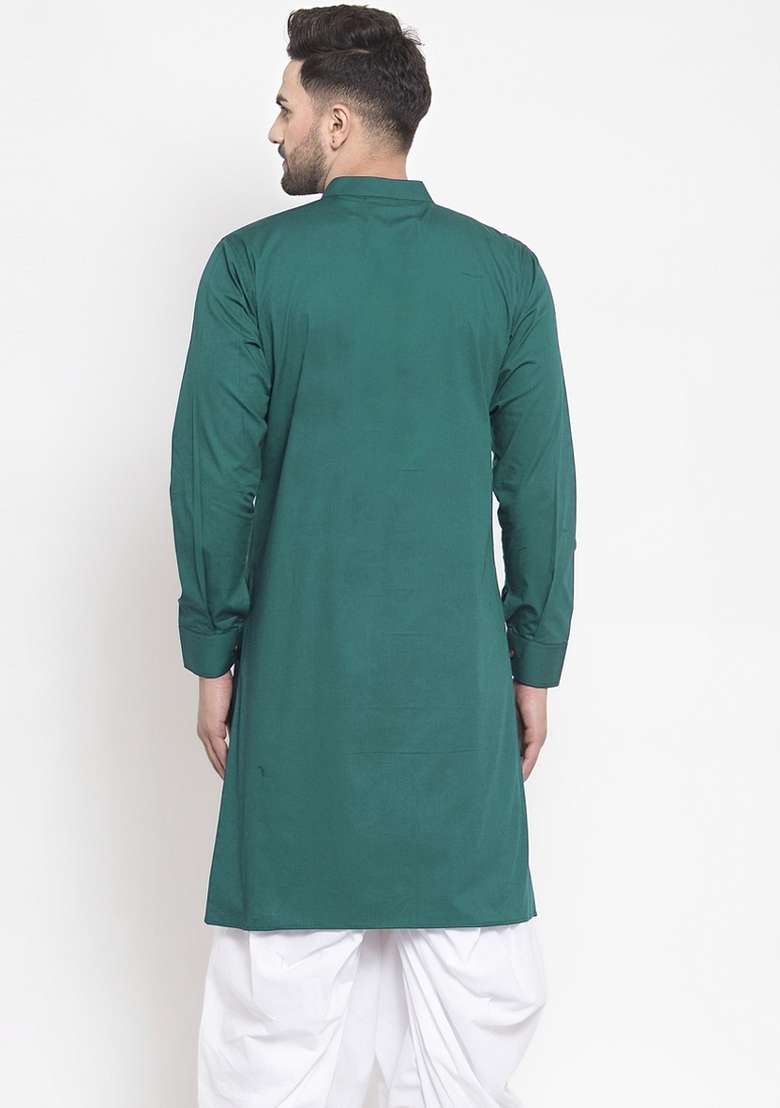 Green Embroidery Sequins Work Dupion Silk Blend Kurta For Men - Indya