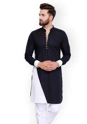 Black Embroidery Sequins Work Dupion Silk Blend Kurta For Men
