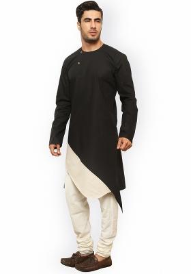 Black Embroidery Sequins Work Dupion Silk Blend Kurta For Men