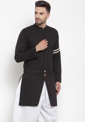 Black Embroidery Sequins Work Dupion Silk Blend Kurta For Men