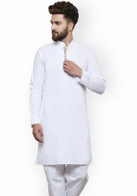 White Embroidery Sequins Work Dupion Silk Blend Kurta For Men