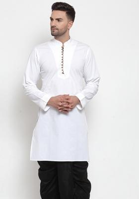 White Embroidery Sequins Work Dupion Silk Blend Kurta For Men