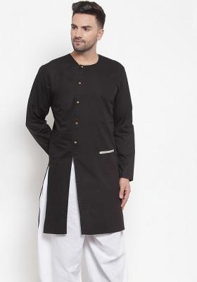 Black Embroidery Sequins Work Dupion Silk Blend Kurta For Men