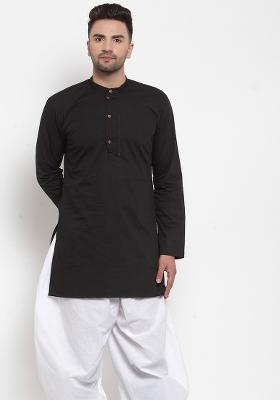 Black Embroidery Sequins Work Dupion Silk Blend Kurta For Men
