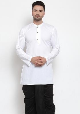 White Embroidery Sequins Work Dupion Silk Blend Kurta For Men