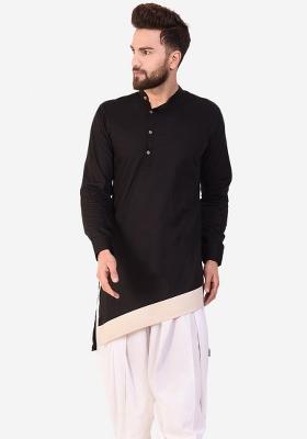 Black Embroidery Sequins Work Dupion Silk Blend Kurta For Men
