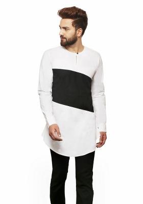 White Embroidery Sequins Work Dupion Silk Blend Kurta For Men