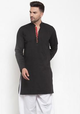 Black Embroidery Sequins Work Dupion Silk Blend Kurta For Men