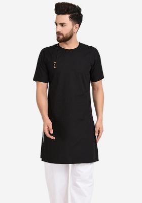 Black Embroidery Sequins Work Dupion Silk Blend Kurta For Men