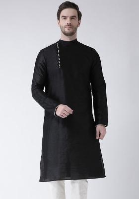 Black Embroidery Sequins Work Dupion Silk Kurta For Men