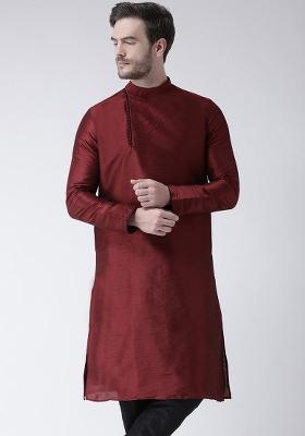Maroon Embroidery Sequins Work Dupion Silk Blend Kurta For Men