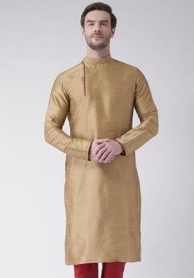 Golden Embroidery Sequins Work Dupion Silk Blend Kurta For Men