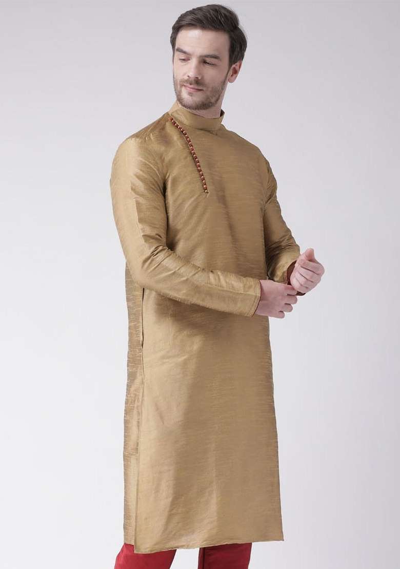 Golden Embroidery Sequins Work Dupion Silk Blend Kurta For Men - Indya