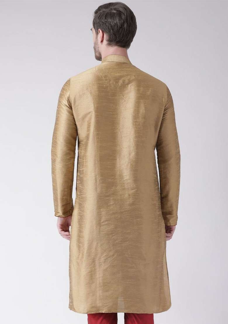 Golden Embroidery Sequins Work Dupion Silk Blend Kurta For Men - Indya