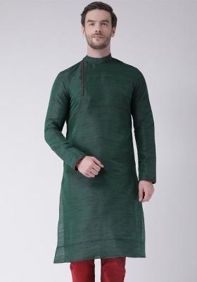Green Embroidery Sequins Work Dupion Silk Blend Kurta For Men