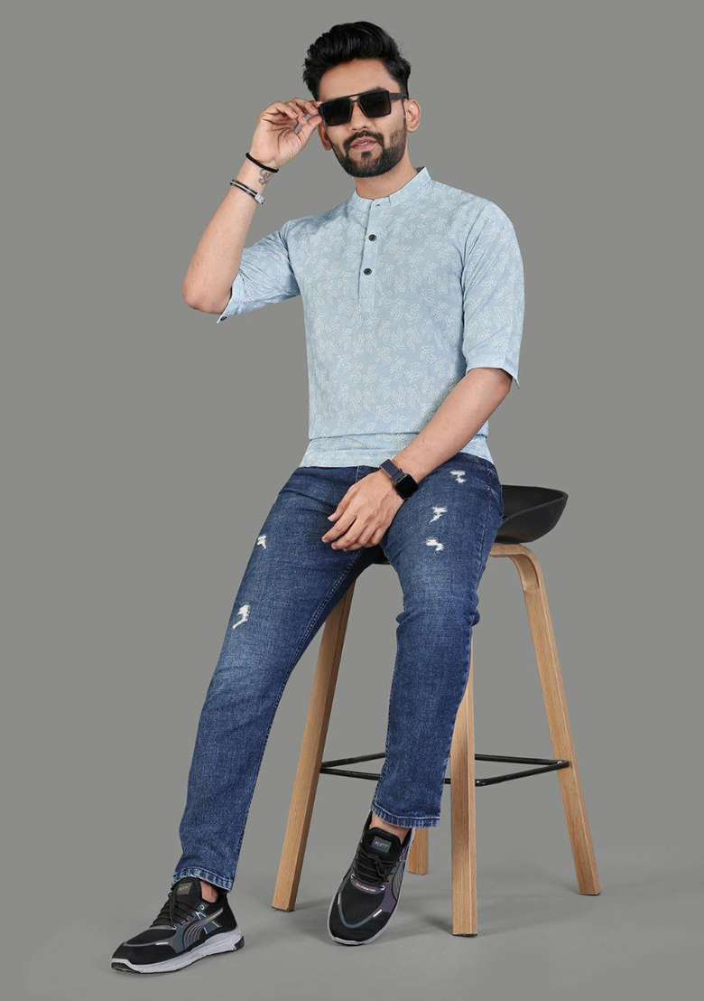 Off White Embroidery Sequins Work Bhagulpuri Silk Blend Kurta Set For Men - Indya