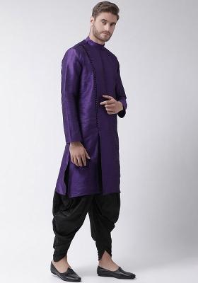 Purple Embroidery Sequins Work Dupion Silk Kurta Set For Men