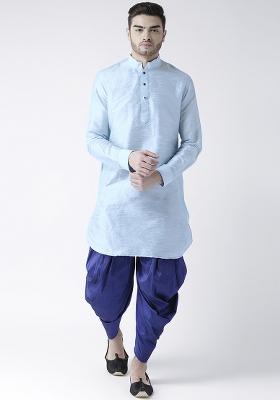 Sky Blue Embroidery Sequins Work Dupion Silk Kurta Set For Men