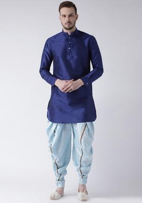 Royal Blue Embroidery Sequins Work Dupion Silk Kurta Set For Men