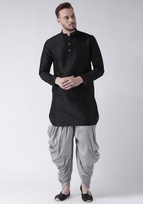Black Embroidery Sequins Work Dupion Silk Kurta Set For Men