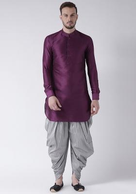 Purple Embroidery Sequins Work Dupion Silk Kurta Set For Men