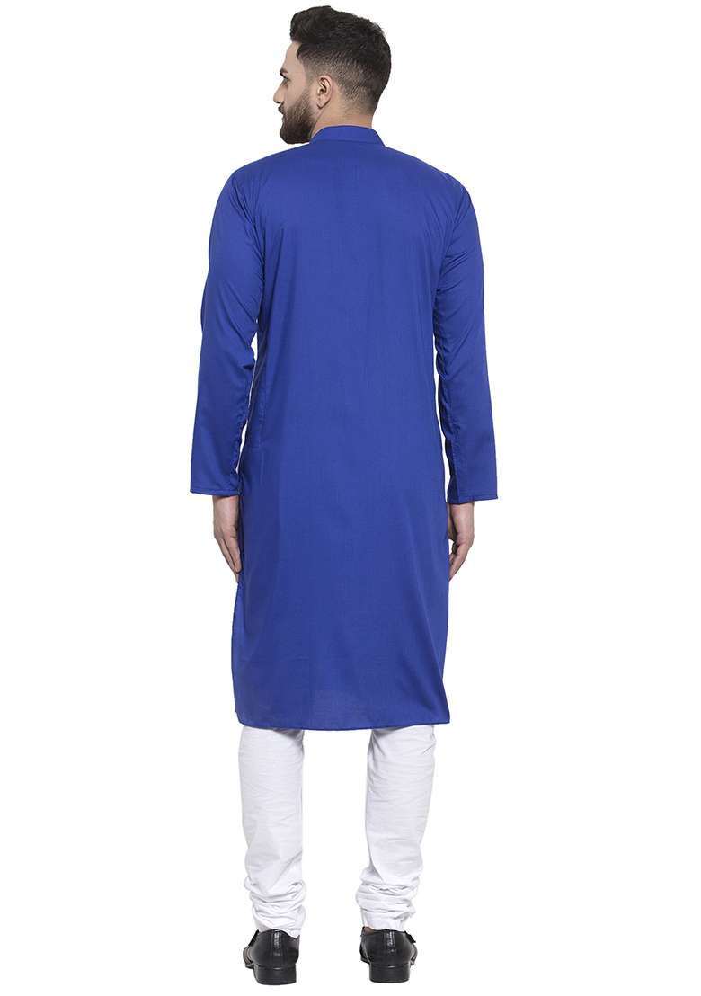 Roayl Blue Embroidery Sequins Work Cotton Blend Kurta Set For Men - Indya